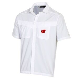 $80 Under Armour Wisconsin Badgers Tide Chaser UV Sun Button shirt men UPF top